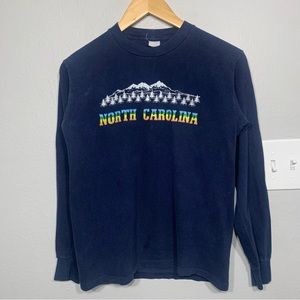 Vintage 80s North Carolina Mountains Trees Navy Blue Long Sleeve Womens‎ Medium